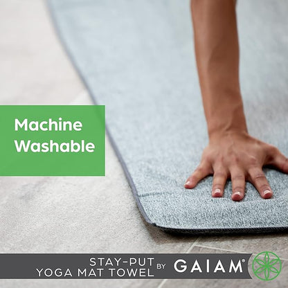 Gaiam Yoga Towel - Mat Sized Active Dry Non Slip Moisture Wicking Sweat Absorbent Microfiber Hot Yoga Towel for Women & Men | Stay-Put Corner Pockets (70" Long x 26" Wide)
