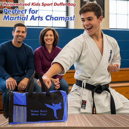 KishKesh Personalized Sport Duffel Bag – Ideal for Martial Arts, Gym, Travel, Training & Workout Essential for Male – Durable, Customizable Name & Text for Kids and Adults – Blue, 18" X 10" X 8"