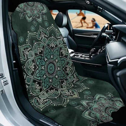 Bulopur Green Boho Mandala Car Seat Towel Cover After Gym Workout Running Swimming Boho Automotive Accessories for Girly Women Non-Slip Sweating Car Seat Cover