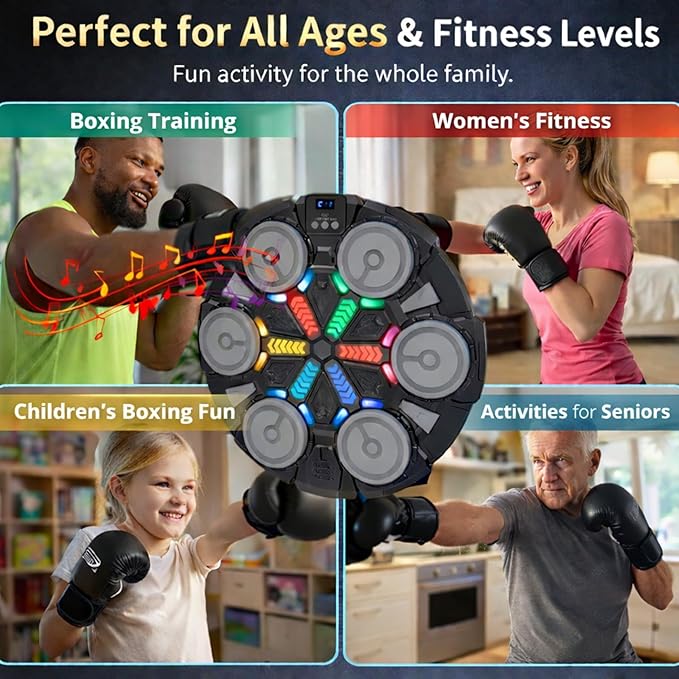 Music Boxing Machine - Bluetooth Wall Punching Pad with LED, Fun Training Equipment for Kids & Adults, Home Boxing Wall Punching Pad with Gloves, for All Ages - Ideal Present by RedRoko