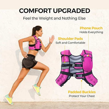 PACEARTH Weighted Vest,6lb/8lb/10lb/12lb/16lb/20lb/25lb/30lb Weight Vest with Reflective Stripe, Body Weight Vests for Women, Men, Weight Loss Workout, Strength Training, Running, Walking, Jogging