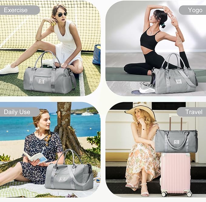 Gym Bag for Women Men with Shoes Compartment,Sports Duffle Bag Personal item travel Duffel Bags Tote Bag Small Carry on Weekender Overnight Bag Workout Dance Bag Hospital Holdalls Grey