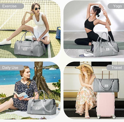 Gym Bag for Women Men with Shoes Compartment,Sports Duffle Bag Personal item travel Duffel Bags Tote Bag Small Carry on Weekender Overnight Bag Workout Dance Bag Hospital Holdalls Grey