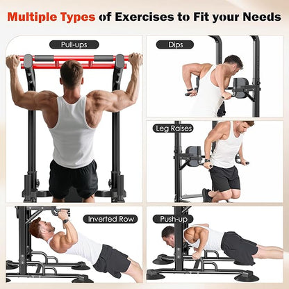 DlandHome Pull Up Bar Power Tower Dip Station, Height Adjustable Heavy Duty Workout Dip Stand, Multi-Functional Strength Training Machine for Men Women Home Gym