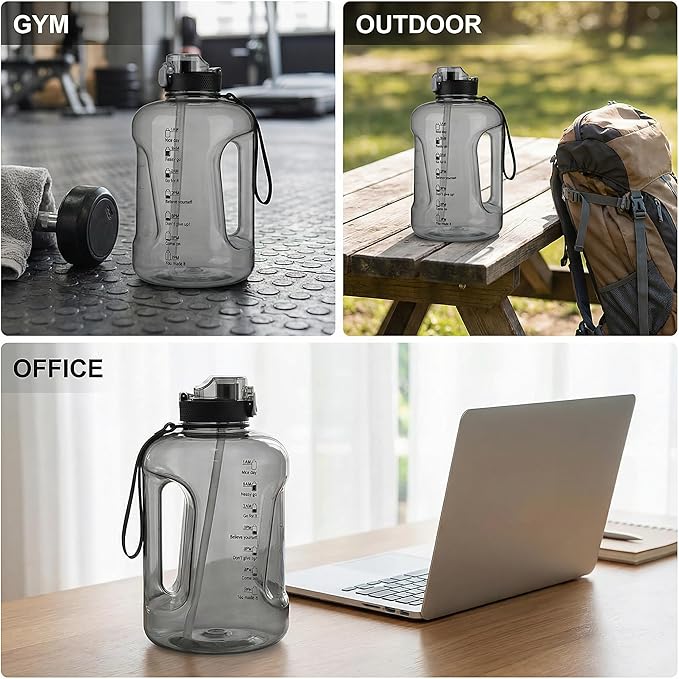 50oz & 84oz Motivational Water Bottle - Time-Marked, Leak Proof & BPA free. 2-in-1 Lid with Straw, Food-Grade Tritan. Half Gallon Sized, Ideal for Gym, Fitness & Outdoor Activities (84oz, U-Pink)
