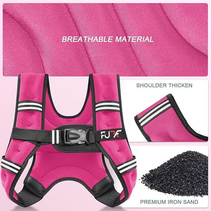 FUFF Weighted Vest Woman, 5/10/12/15/20/25/30 LB Womens Weight Vest for Walking, Strength Training Weight Vests for Female Men, Reflective Stripe Body Vest for Workout Running Jogging Fitness