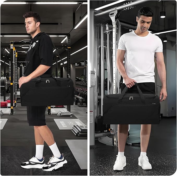 52L Men's Gym Bag with Shoe Compartment - 24-inch Duffle Bag for Travel, Sports, Fitness & Workout (Black)