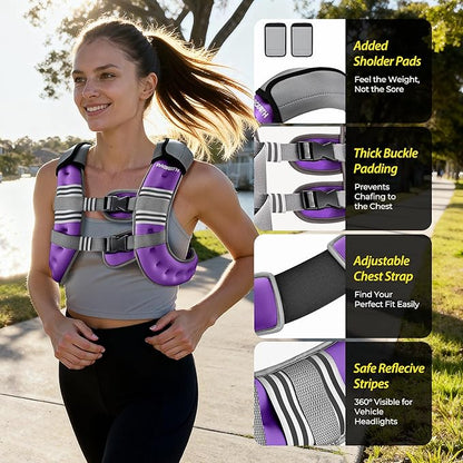 PACEARTH Weighted Vest,6lb/8lb/10lb/12lb/16lb/20lb/25lb/30lb Weight Vest with Reflective Stripe, Body Weight Vests for Women, Men, Weight Loss Workout, Strength Training, Running, Walking, Jogging