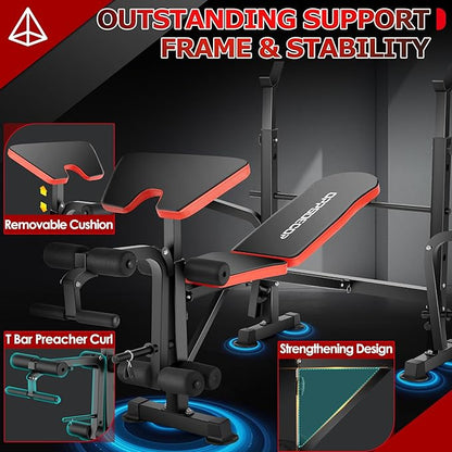 OPPSDECOR 900LBS All in One Weight Bench Set with Squat Rack Adjustable Workout Bench with Leg Developer Preacher Curl Rack Fitness Strength Training Bench for Home Gym