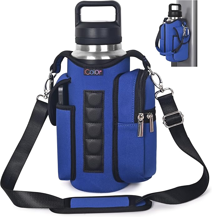 icolor Magnetic Gym Bag Water Bottle Carrier Holder with Phone Pockets & Shoulder Strap,Gym Magnetic Bag 5 Built-in Magnets Gym Accessories Organizer Sling Bottle Bag Pouch Sleeve
