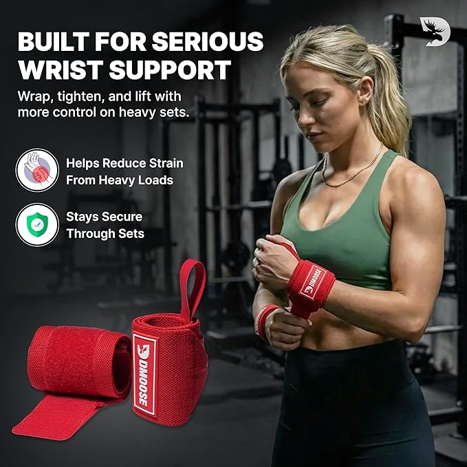 DMoose Fitness Wrist Wraps for Weightlifting 18" - Heavy Duty Gym Wrap with Hand Thumb Loop for Support & Pain Relief, USPA Approved Powerlifting, Weight Lifting Wrist Straps for Men & Women Work Out