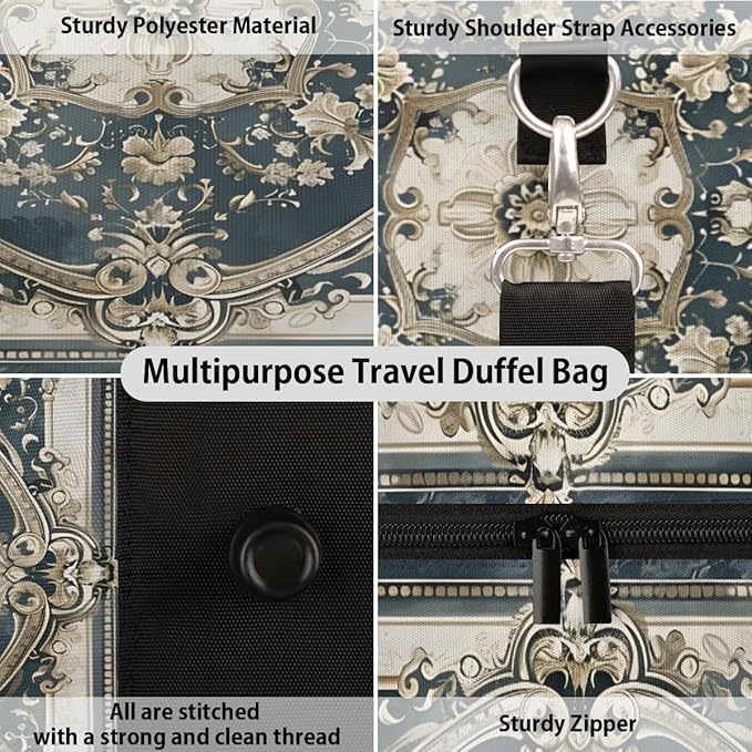 Travel Duffel Bag Carpet Flowers Patterns Sport Tote Gym Bag Waterproof Foldable Carryon Weekend Overnight Training Handbag Sports Duffle Bags for Women Men Boys Girls