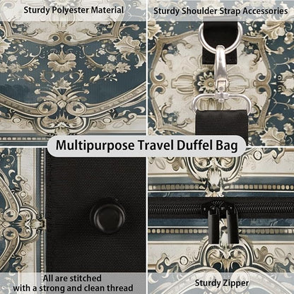 Travel Duffel Bag Carpet Flowers Patterns Sport Tote Gym Bag Waterproof Foldable Carryon Weekend Overnight Training Handbag Sports Duffle Bags for Women Men Boys Girls