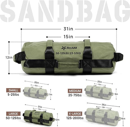 Yes4All Sandbags for Working Out, Adjustable Sand Bags for Weight Training with Handles, Multiple Colors & Sizes 5-200lbs