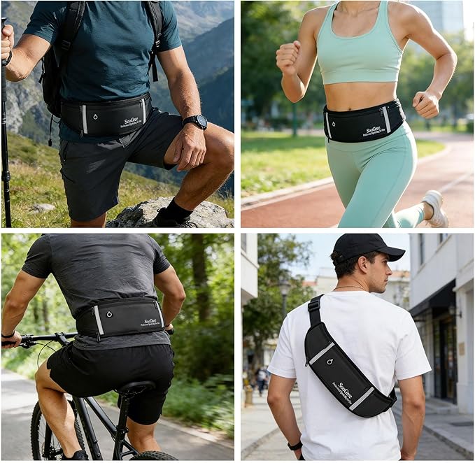 Fanny Packs, Running Belt Pack, Waist Pack Bag for Men and Women, Lightweight Runners Water Bottle Belt Bag, Phone Holder Money Belt for Traveling Hiking Cycling Walking