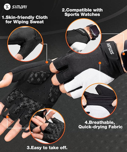 SIMARI GEL Pad Cycling Gloves for Men & Women, Workout Gloves with Cushion, Breathable, Grip, Gift for Gym Exercise, Biking, Weight Lifting Training, Fitness, Black, Pink, Cyan, White Size XS S M L XL