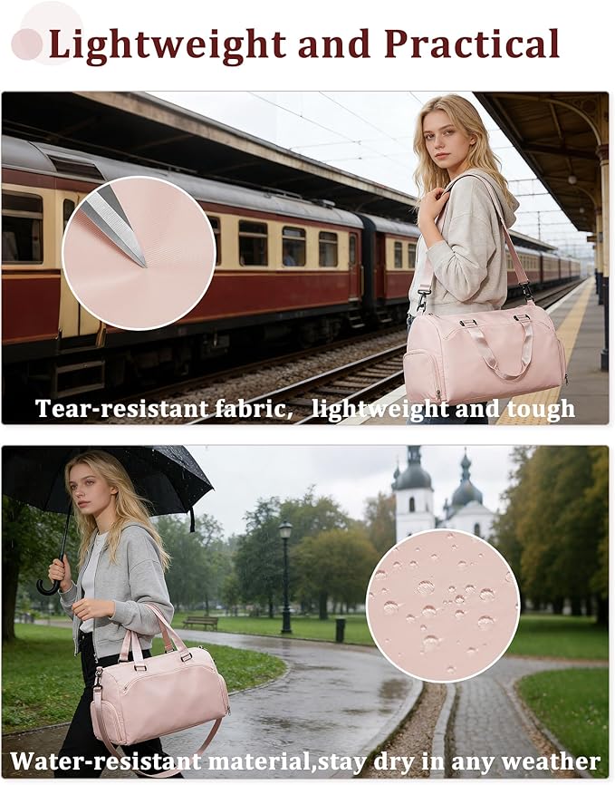 Gym Bag for Women with Shoe Compartment,Travel Duffel Bag for Men Sports Gym Tote Bags Carry on Overnight Bag Personal Item Travel Bag Weekender Bags Swimming Yoga Workout Bag Pink
