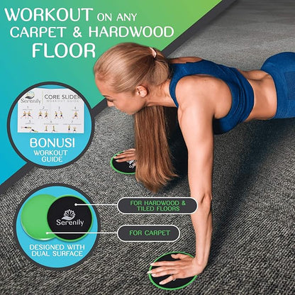 Serenily Sliders for Working Out - Core Exercise Sliders, 2 Dual Sided Gliding Discs For All Floors With Carry Bag & Workout Guide. Abs & Full-Body Fitness Equipment - Compact Slider Set For Home Gym