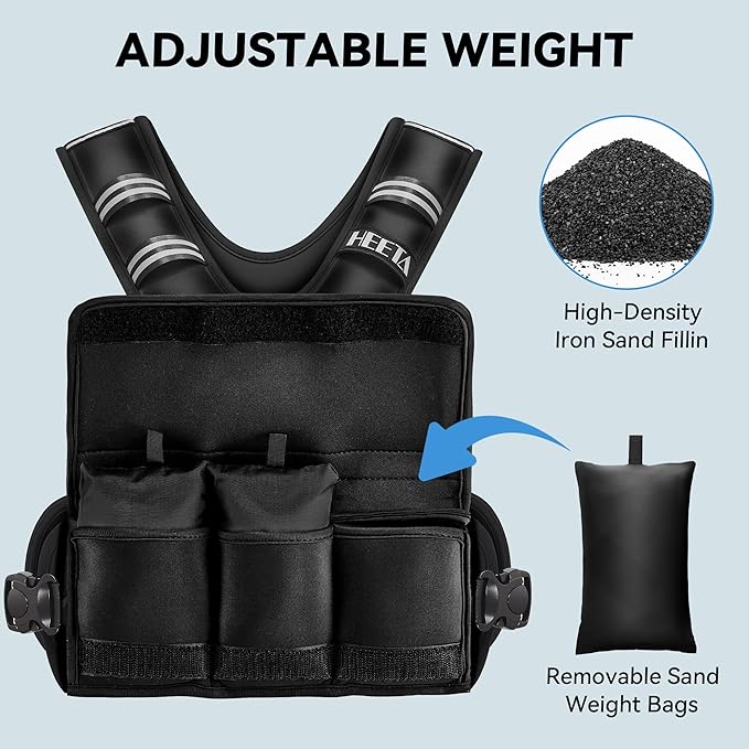 HEETA Adjustable Weighted Vest for Women Men, 4-10lbs/10-18lbs/20-32lbs Body Weight Vest Exercise Set with 6 Ironsand Weights & Reflective Strips for Walking Running Workout Cardio Strength Training