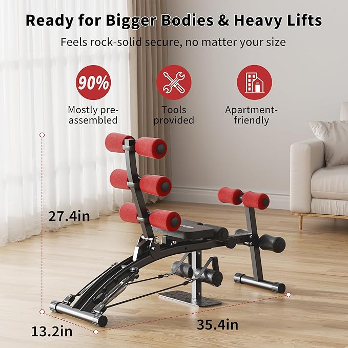 Ab Machine with Squat machine, Multi-Functional Adjustable Ab Trainer, Ab Workout Bench for Home Gym, Sit Up Machine for Abdominal & Glutes, Exercise Chair for Full Body Workout