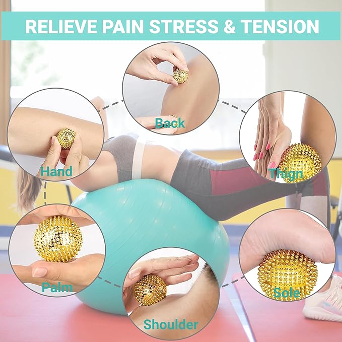 Spiky Massage Ball, Magnetic Balls, Hand Massage Ball Gold Ball 1 Pair, Hand Acupuncture Ball Massage for Adult and Kid, Hand Exercise Squeeze Balls for Pain Pressure and Stress Relief