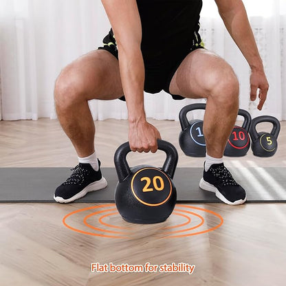 LEMY 3/4-Piece Kettlebell Strength Training Set, Fitness Equipment Exercise Wide Grip Kettlebells, Full Body Workout, Core Training for Home, Gym
