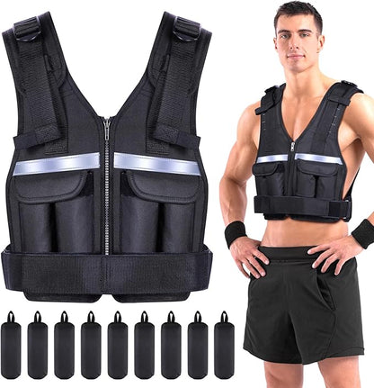 Sportneer Adjustable Weighted Vest Weights: 2-18 lbs/2-40 lbs Washable Weight Vest for Walking 16 In 1 Fast Adjust Rucking Vest for Women and Men Home Gym Running Jogging Strength Training Vests
