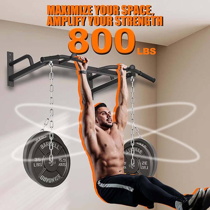 Wall Mounted Pull Up Bar - Heavy Duty Chin Up Bar, Pull-Up Bar for Garage, Joist, Wall Mount - Multifunctional Fitness Bar, Supports up to 600 Lbs