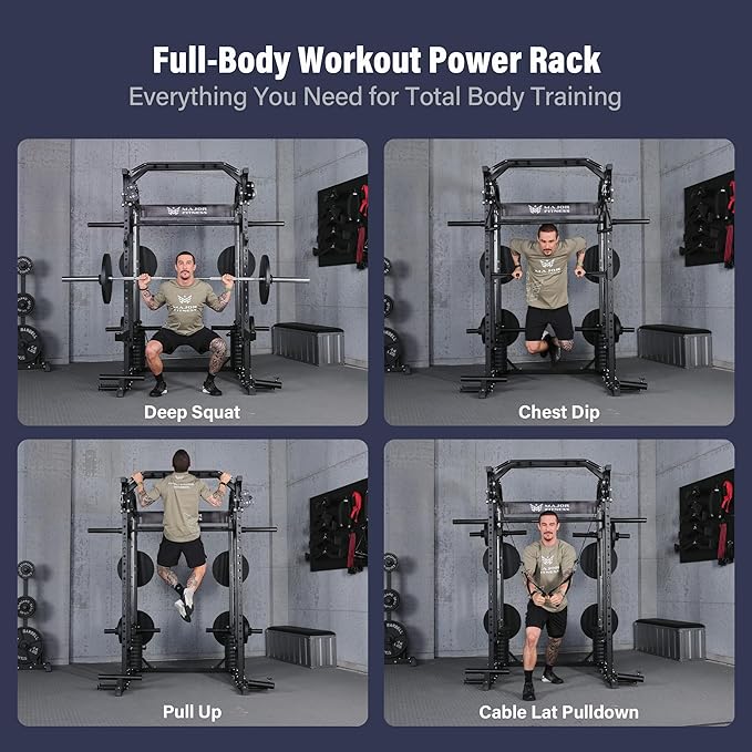 Major Fitness Drone2 Advanced Training Smith Machines– All-in-One Home Gym Squat Rack with Aluminum Pulley Set , Weight Bar, Dual LAT Pull-Down Systems & Cable Crossover Machine for Full-Body Workouts