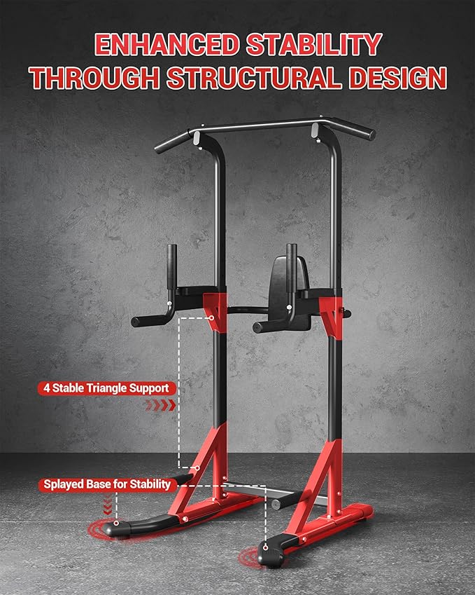Garvee Pull Up Bar Free Standing Workout Equipment, Power Tower Dip Station for Home Gym, 450LBS Weight Capacity Strength Training Fitness Equipment