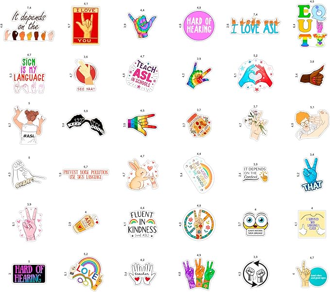100Pcs Sign Language Stickers for Water Bottle, Laptop - ASL Stickers, Decorations - American Sign Language Gift for Women & Men