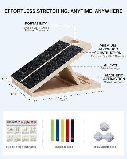 TEMI Slant Board for Calf-Stretching - Wooden Incline Wedge Stretcher for Squats, Foot & Ankle Mobility, Portable Fitness Equipment, Stretch & Rehab Kit