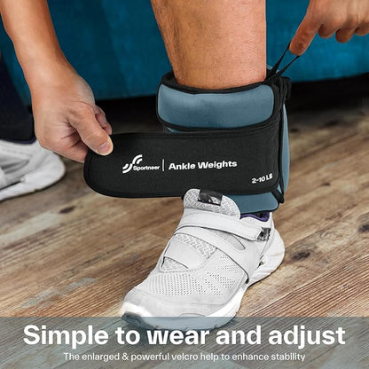 Sportneer 20lbs/Pair Adjustable Ankle Weights for Women and Men, Modularized Leg Weight for Yoga, Walking, Running, Aerobics, Gym, Physical Therapy
