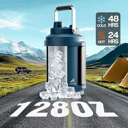 Gallon Water Jug for Outdoors: 2-in-1 Straw Spout Lid, Dual Handle, Leakproof, Keep Cold 48H, 128 oz Insulated Water Bottle for Men, Travel, Gym, Trip, Workout, Camping, Hydration, Fitness (Deepsea)