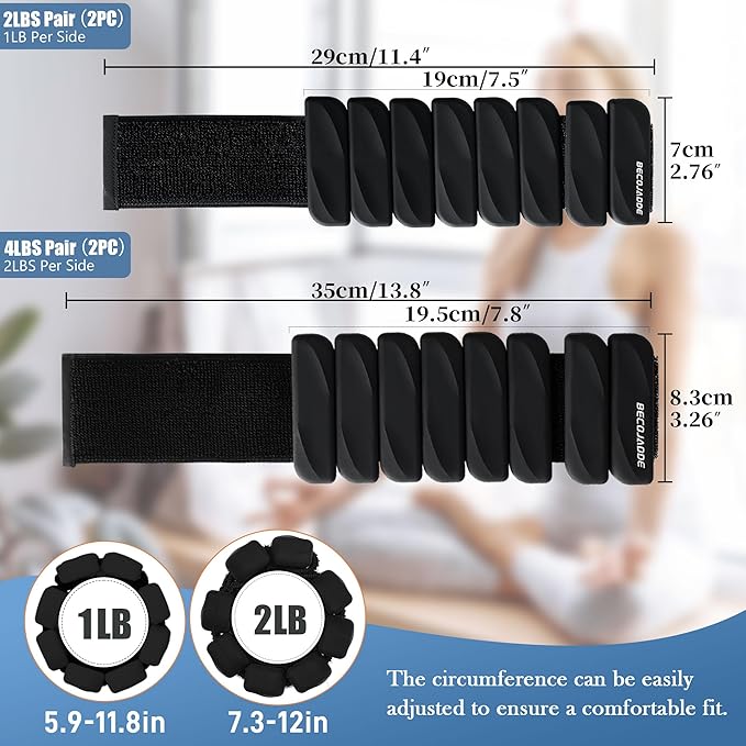 Ankle Weights Set of 2 (1 lb/2 lb Each) for Women Men Adjustable Wrist Bracelet for Home Gym Weighted Bangles Wristbands Leg Arm Weights for Walking Swimming Running Pilates Yoga Gym