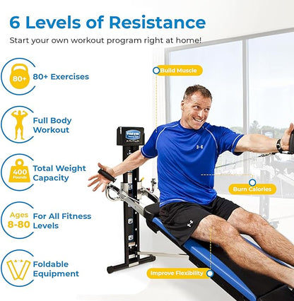 Total Gym Home Workout Machine, XLS Exercise Equipment w/ Squat Stand, Leg Pull & Ankle Cuffs - Adjustable and Portable Fitness Machine for Body Weight Training