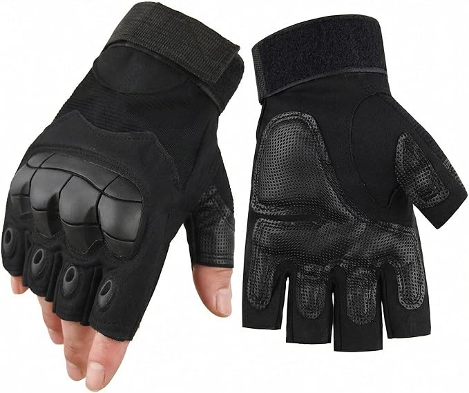 Fingerless Tactical Motorcycle Gloves for Men Women, Breathable TPU Protection, for Cycling ATV Riding Tactical Training Fitness Workout Black L