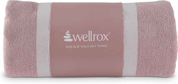 Wellrox Microfiber Yoga Mat Towel with Grip – Ultra Absorbent, Super Soft, and Quick Dry Hot Yoga Towel Non Slip for Pilates, Bikram, and Fitness Workouts (74” x 26”, Rose)