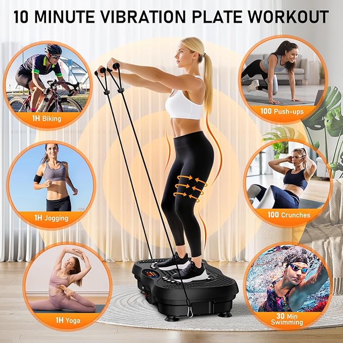 Vibration Plate Exercise Machine, 130 Levels Full Body Workout Vibrating Plate for Lymphatic Drainage Weight Loss, 450 Lbs Capacity Shake Platform with Resistance Bands Bluetooth for Women Men