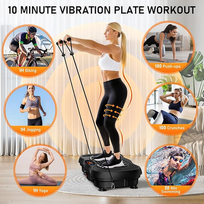 Vibration Plate Exercise Machine, 130 Levels Full Body Workout Vibrating Plate for Lymphatic Drainage Weight Loss, 450 Lbs Capacity Shake Platform with Resistance Bands Bluetooth for Women Men