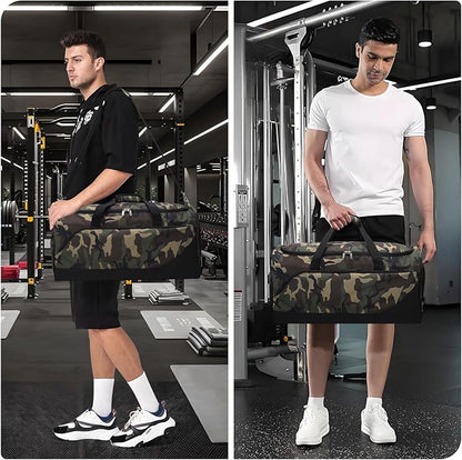 52L Men's Gym Bag with Shoe Compartment - 24-inch Duffle Bag for Travel, Sports, Fitness & Workout (Camo)