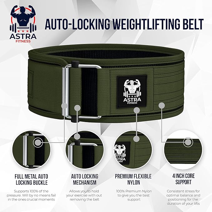 Quick Locking Premium Weight Lifting Belt - Powerlifting, Cross Training for Men and Women - 4 Inch Wider Back Support, 100% Metal Buckle - Professional Fitness, Olympic Lifting, Deadlift