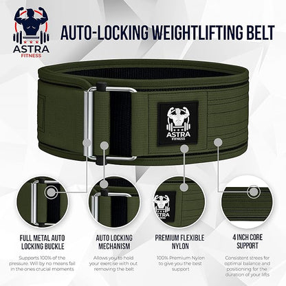 Quick Locking Premium Weight Lifting Belt - Powerlifting, Cross Training for Men and Women - 4 Inch Wider Back Support, 100% Metal Buckle - Professional Fitness, Olympic Lifting, Deadlift