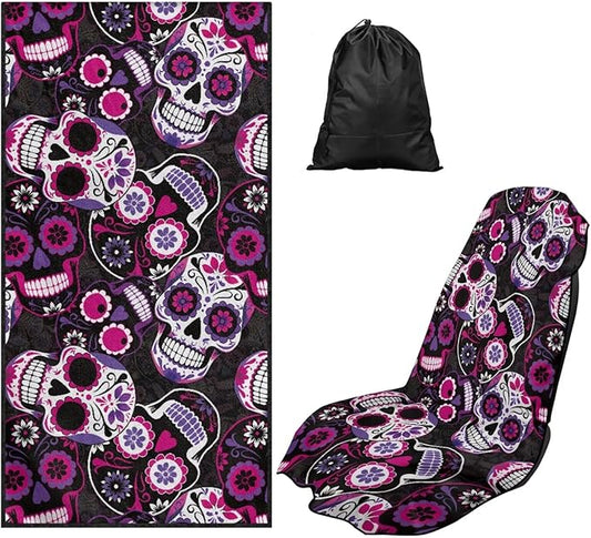 Bulopur Sugar Skull Car Seat Towel Cover Absorbent Soft Beach Towel Car Seat Covers Front Seats Running Post Workout Sweatproof Yoga Towels Blanket