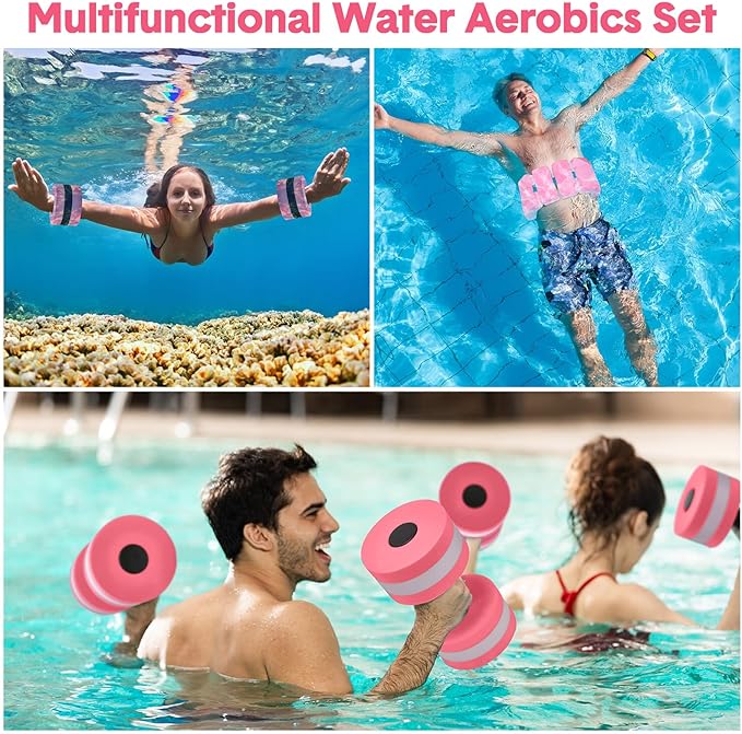 5 Pcs Pool Aquatic Exercise Set Including 2 Lightweight Water Dumbbells, 2 Ankle Swimming Weights, and Swim Belt Water Exercise Equipment for Aquatic Aerobics