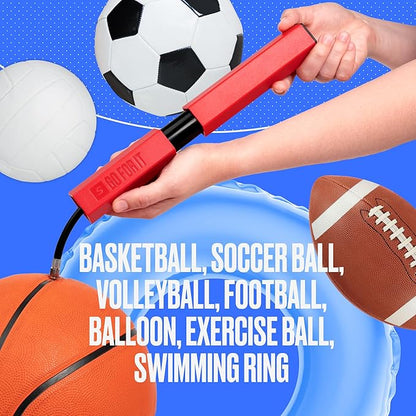 SPORTBIT Ball Pump for Sports Balls - Push & Pull Inflating System - Hand Pump for All Exercise Balls - Volleyball Pump, Basketball Inflator, Football & Soccer Ball Air Pump - Goes with 5 Needles Set