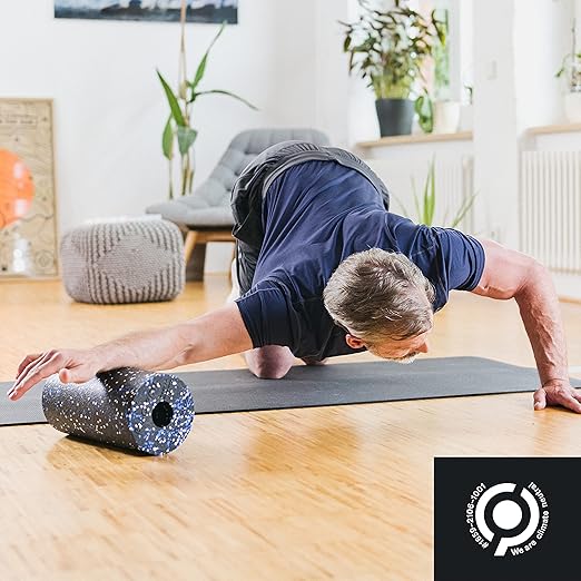 BLACKROLL - Standard Foam Roller - Myofascial Trigger Point Release, Back Massage, Perfect for Yoga, Home Workouts, Muscle Recovery, Black/White/Blue