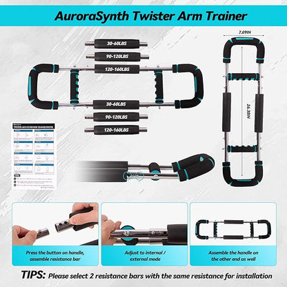 Twister Arm Trainer, Adjustable Chest Workout Equipment with 6 Resistance Levels Springs (30-160 Lbs), Arm Trainer for Men & Women, Detachable Home Gym Fitness Trainer with Anti-Slip Handles