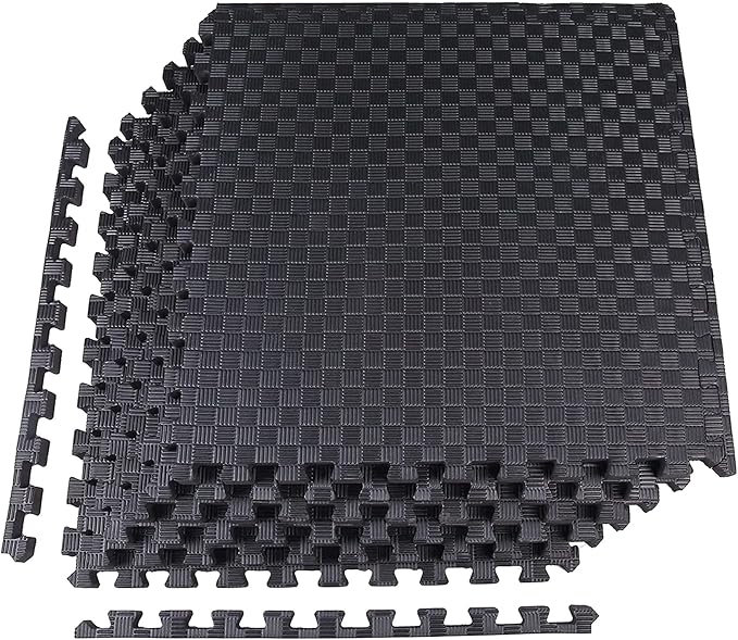 BalanceFrom Puzzle Exercise Mat 1" Thick, EVA Interlocking Foam Floor Tiles for Home Gym, Mat for Home Workout Equipment, Floor Padding for Kids, Black, 24 in x 24 in x 1 in, 24 Sq Ft - 6 Tiles