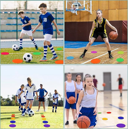 4Inch 9 Inch Poly Spot Markers for Gym Floor Poly Spots, 12/18/24/36 Pcs Round Non-Slip Rubber Floor Dots Agility Markers Flat Cones for Sports Soccer PE Training, Dance, Classroom Activities